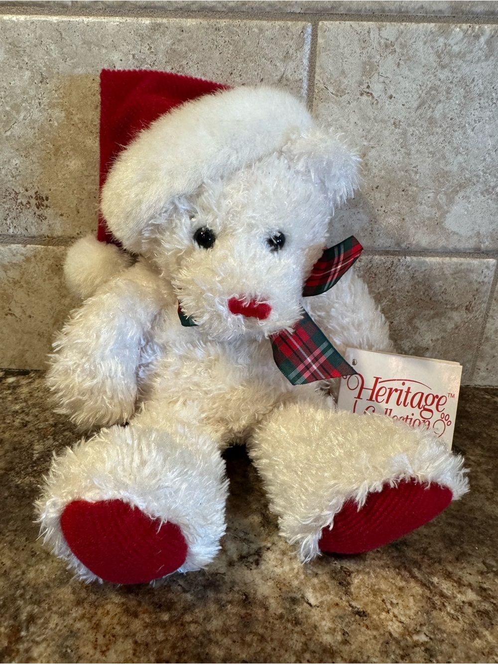 Ganz Heritage Collection White Christmas Bear Plush Santa Hat Tags 10”